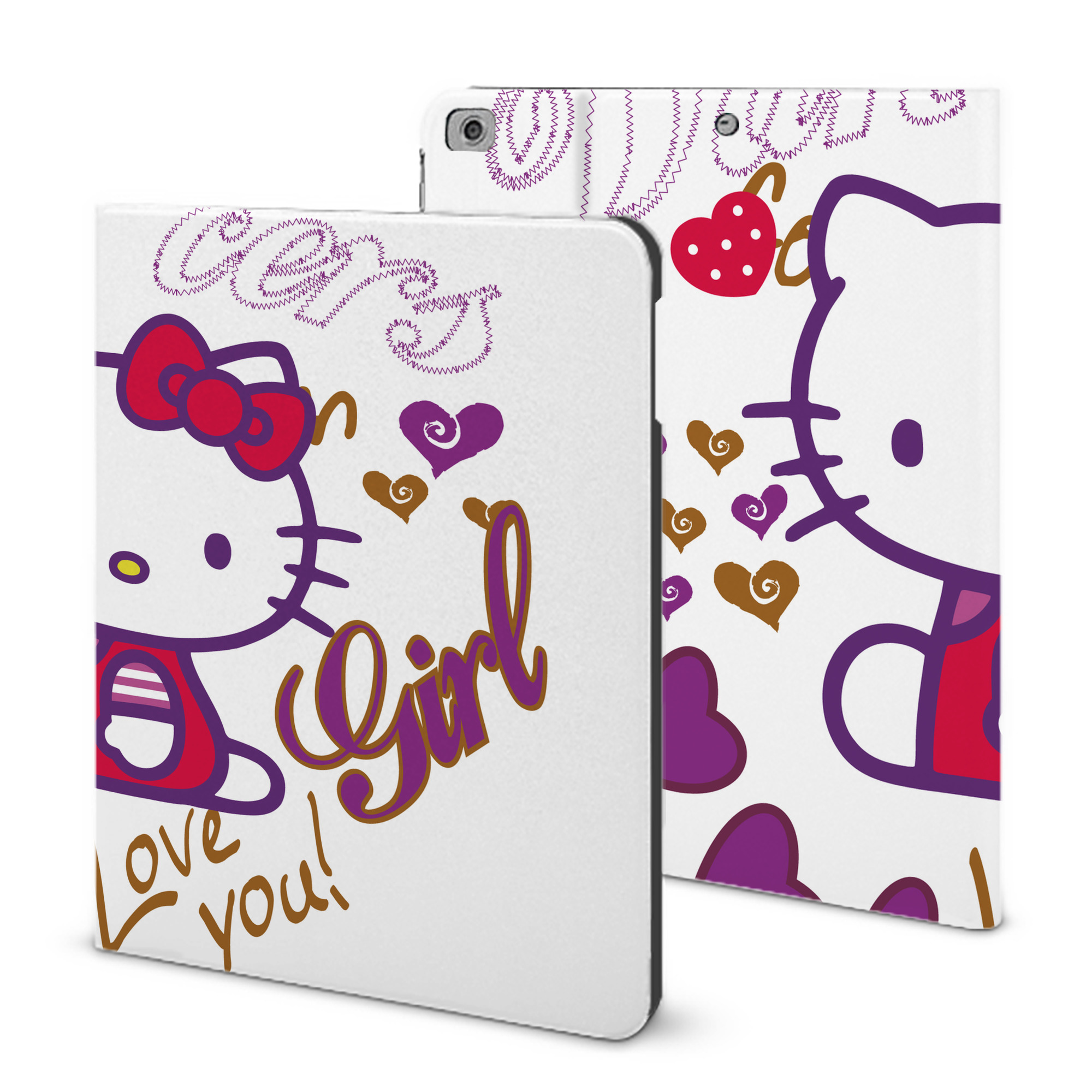 （画像用） Hello Kitty ハローキティ IPad ケース ブック型 PUレザー TPU 耐衝撃 軽量 薄型 ペン収納なし 全面保護 IPad 各モデル対応